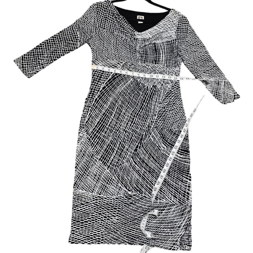 Anne Klein Size 6 Black & White Abstract Print Sheath Dress /Draped Neckline * - Picture 5 of 9